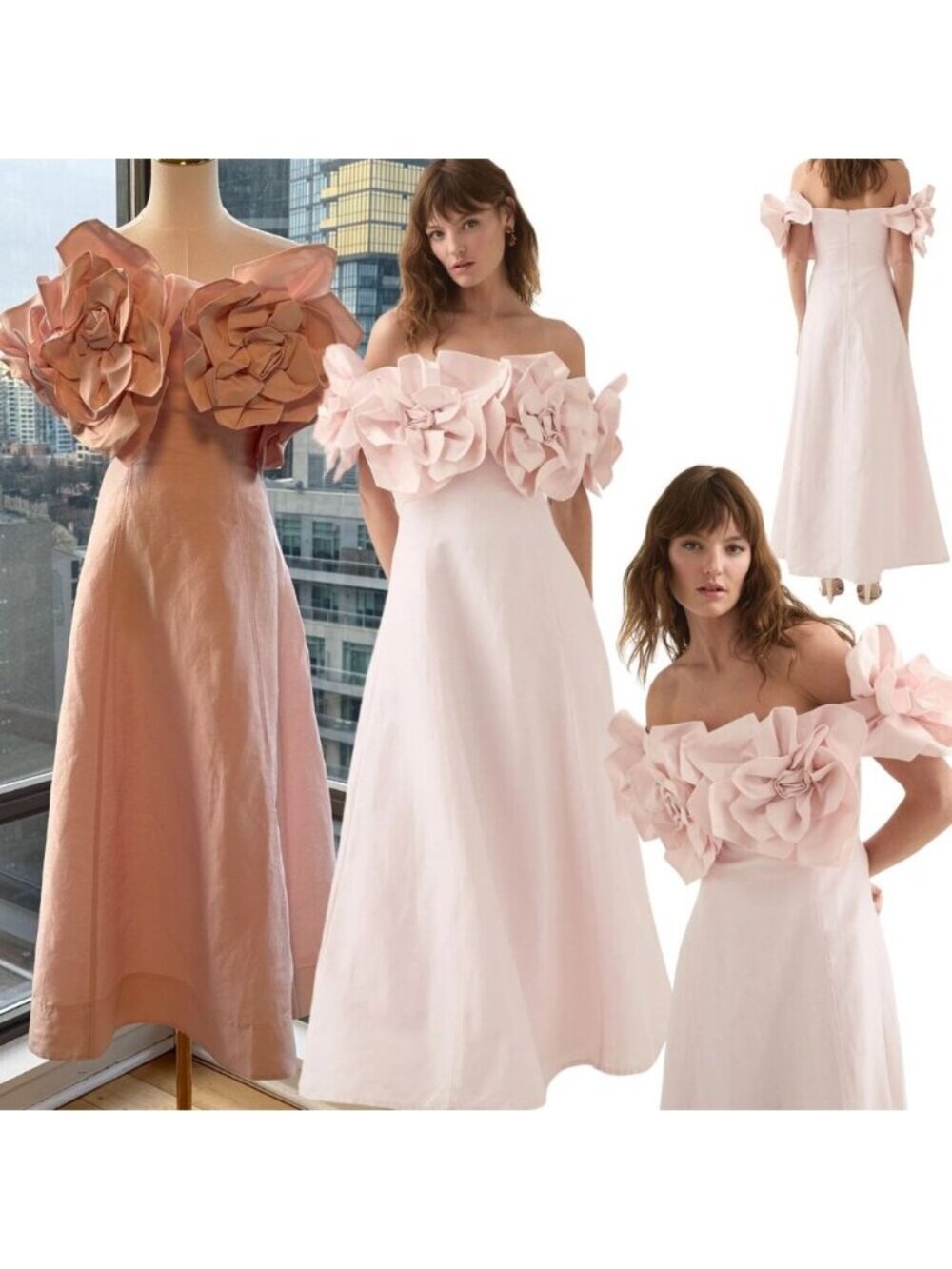 🆕 AJE 🧿 NWOT Etta Off Shoulder Linen Midi Dress, Pastel Pink - Sz AU 8 / Small